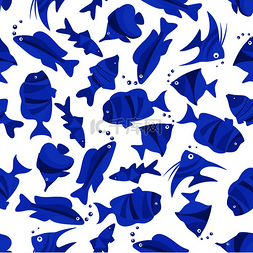 鱼类无缝图案背景蓝色风格的鱼身