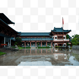 广州花都华严寺下雨天古风建筑房