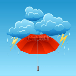 云多卡通图片_雷暴背景伞云雨和闪电的插图背景