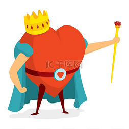 君主卡通图片_心脏国王站在皇冠上的卡通插图