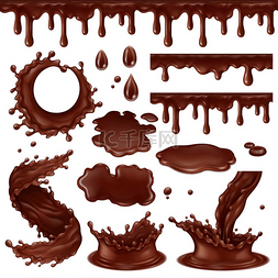 喷溅的巧克力液图片_逼真的巧克力元素、热可可滴、漩