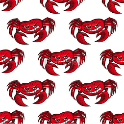 无缝图案背景红色螃蟹露出牙齿