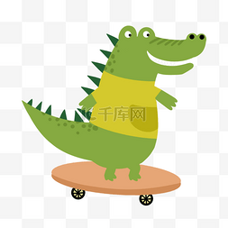 鳄鱼骑滑板车卡通可爱
