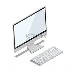 白色键盘素材图片_带超薄显示器的现代计算机插图电