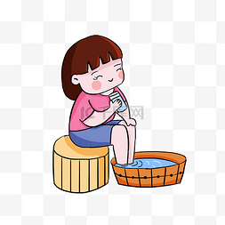女孩洗脚惬意秋季养生