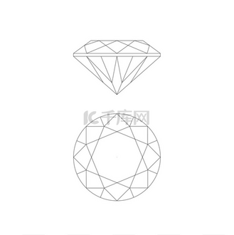 钻石线条绘制白色背景上的菱形线条俯视图和侧视图