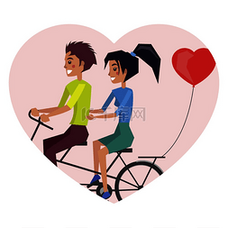 男人和女人一起骑自行车，心形气