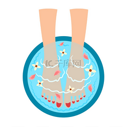 女性腿在花瓣热水浴中的卡通矢量