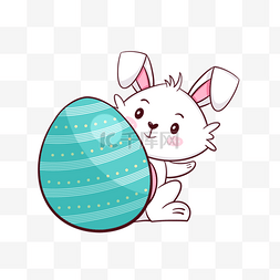 在绿色彩蛋后的复活节卡通可爱兔
