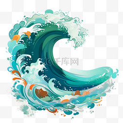 海浪元素色带图片_蓝色扁平风格海浪浪花
