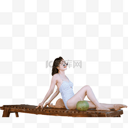 椰林沙滩图片_人物形象夏天美女椰林舒展