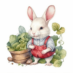 正在拔萝卜的小兔子