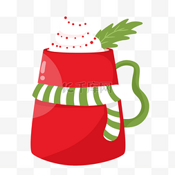 红色条纹围巾图片_杯子泡沫围巾圣诞节日卡通图片