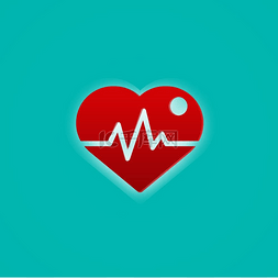 心跳波图片_红色的心脏伴随着脉搏波医学和符