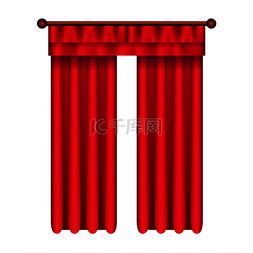 经典窗帘图片_红色织物的厚重直帘在白色背景上
