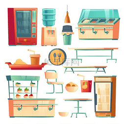 食堂背景图片_学校、学院或办公室的食堂家具。