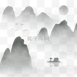 山水墨水画图片_传统中国山水风景画
