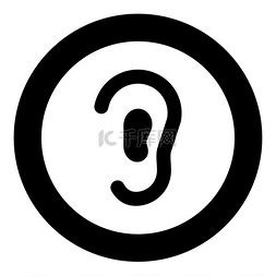 圆形矢量插图中的耳朵图标黑色