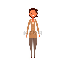 友善背景图片_棕色卷发的女人，穿着米色夹克，