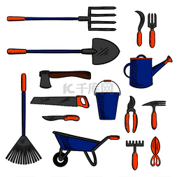 铲子锯子图片_用于园艺和农业设计的园艺工具，