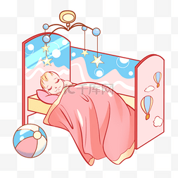 蓝色婴儿床图片_卡通风格的熟睡婴儿插画