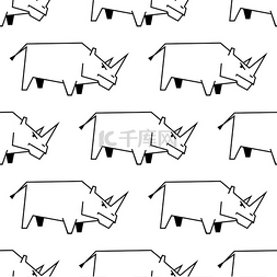 侧视图卡通图片_犀牛在侧视图中的程式化素描黑白