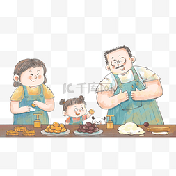 温馨中秋图片_中秋中秋节一家人做月饼