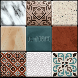 地板图案矢量图片_彩色逼真的陶瓷地砖图标设置不同