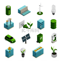 可再生绿色能源技术符号和使用变
