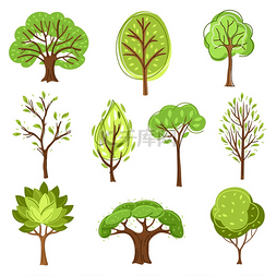 抽象森林图片_一套春季或夏季抽象程式化的树木