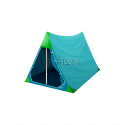 蓝色金字塔形状的游客帐篷隔离露