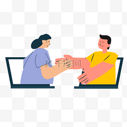 商务插画握手图片_商务人士在线握手概念扁平风格