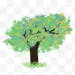 彩色泼墨水彩树木