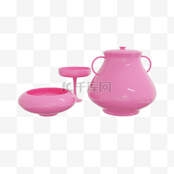 3DC4D立体粉色茶具茶壶
