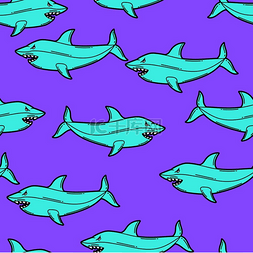 夏天游泳图片_与卡通鲨鱼的无缝模式。