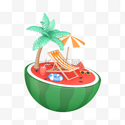 椰子树图片_绿色3D立体夏天西瓜微景观