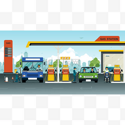 车站图标图片_泵油的汽车和自行车使用.