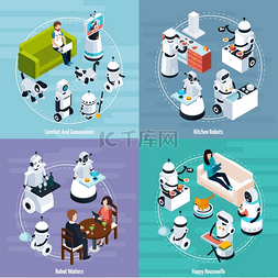 概念机器人图片_家庭机器人 2x2 等距设计概念。