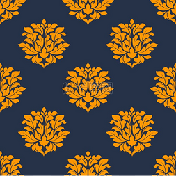 蔓藤素材图片_蓝色背景上的橙色装饰叶状和花卉