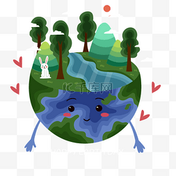 世界地球日卡通拟人地球和兔子