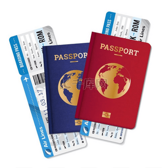 护照票航空旅行真实构图两本带登机牌的护照票逼真套装国际航空旅行社广告海报图像矢量插图