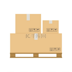 盒子的包装图片_箱子托盘纸板箱堆叠木托盘上有易