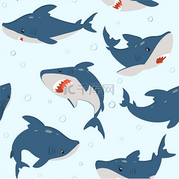 鲨鱼图案卡通无缝纹理以海洋鱼类