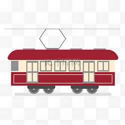红色城市车图片_有轨电车卡通风格复古交通工具