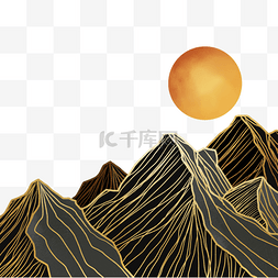 日出抽象图片_抽象山峰背景金色日出山脉