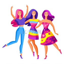 快乐跳舞的女孩图片_三个舞女的插图。