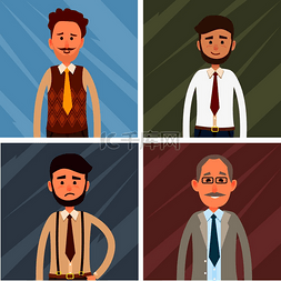 卡通男性角色图片_抽象背景上男性角色的四个图标集