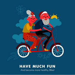 健康家庭海报图片_老年自行车假日卡通