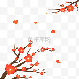兰花中国画颜图片_雪红梅梅花梅树花瓣飘花png新年