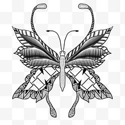 黑白填色图片_几何线条画对称昆虫蝴蝶填色本